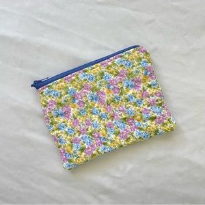 Purple, Yellow, Green + Blue Floral Cosmetic Makeup Pouch w/ zipper